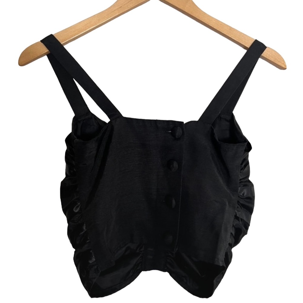 Black Double Layer Stripe Button Crop Camisole Si… - image 3